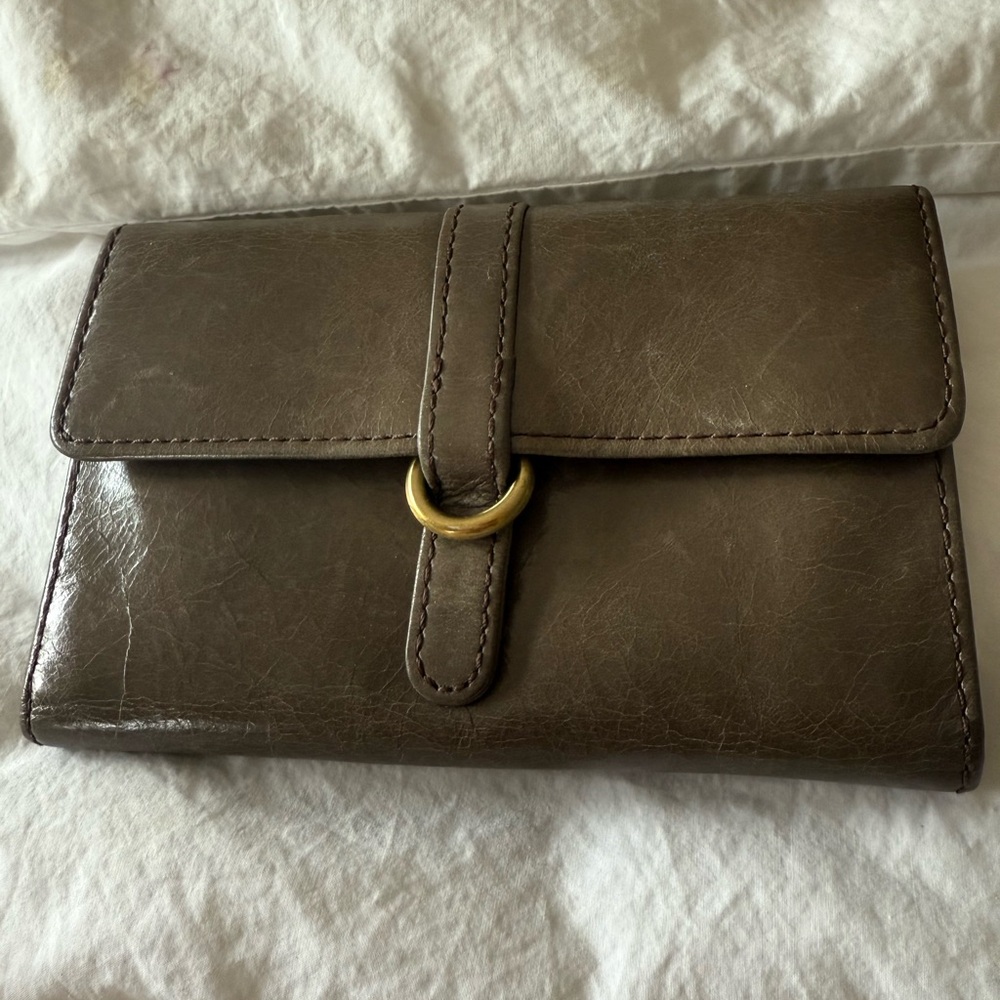Olive Green Leather Wallet with Gold Accent